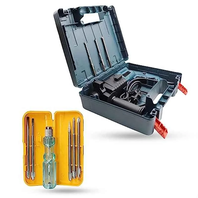 Hillgrove 750W Forward & Reverse Rotation Hammer Impact Drill Machine with 3 Bits & 5 in 1 Screwdriver, HGCM1190