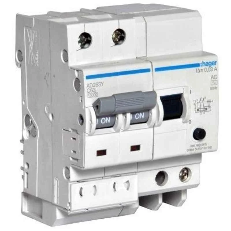 Hager 10A 2 Pole RCBO with RCD+MCB Module,Breaking Capacity: 10 kA, ADC210Y