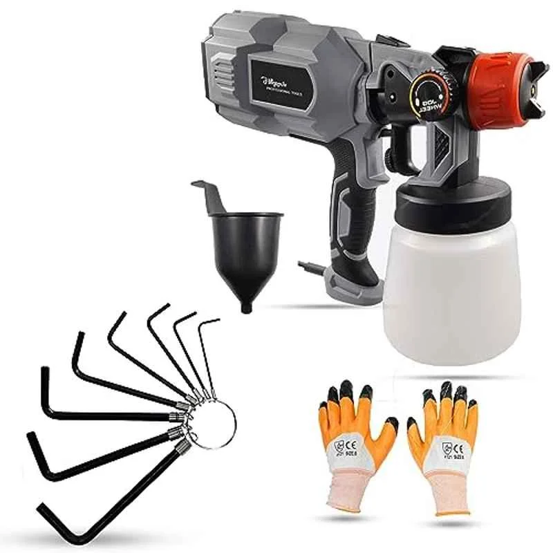 Hillgrove 550W 0.8 Litre Plastic DIY HVLP Paint Sprayer Gun with Gloves & 8 Pcs Ring Hex Allen Key, HGCM1272