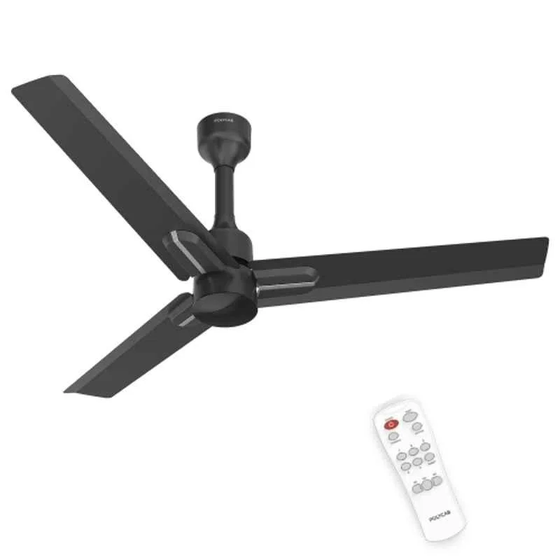 Polycab Wizzy Neo 35W 370rpm 5 Star 3 Blade Black & Silver BLDC Ceiling Fan, Sweep: 1200 mm, FCBLDCES057M