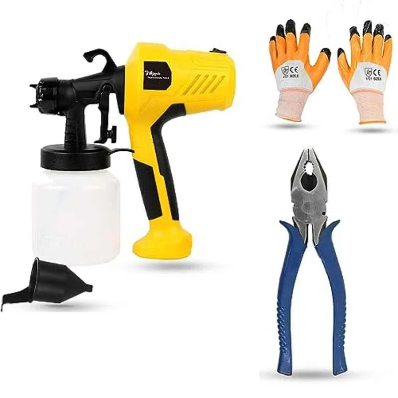 Hillgrove 400W 0.8 Litre Plastic DIY HVLP Paint Sprayer Gun with Gloves & 8 inch Plier, HGCM1318