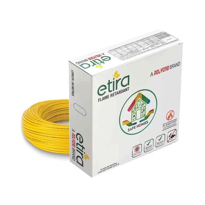 Polycab Etira 1.5 Sqmm 90m Yellow Single Core FR Multistrand PVC Copper Insulated Unsheathed Industrial Cable