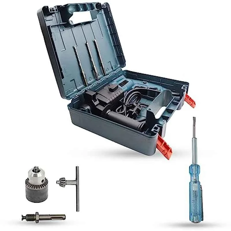 Hillgrove 750W Forward & Reverse Rotation Hammer Impact Drill Machine with 3 Bits, Drill Chuck, SDS Adapter & Line Tester, HGCM1205