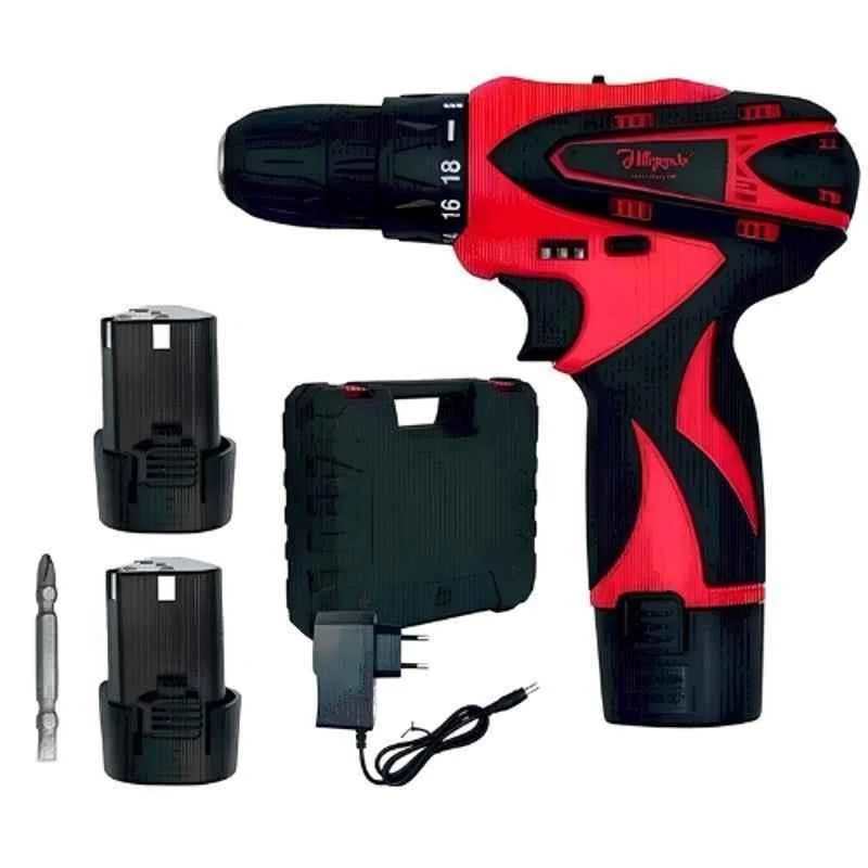 Hillgrove HGCM1379M1 12V 10mm Portable Electric Rechargeable Mini Cordless Power Drill Machine Kit Set with Battery & Charger for Home Wall Drilling