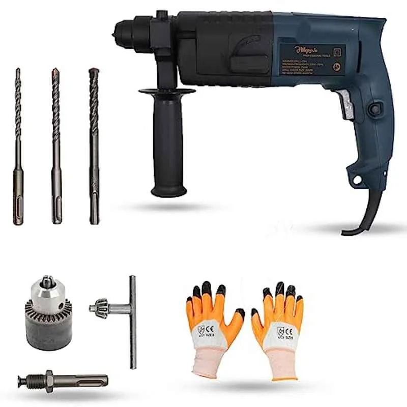 Hillgrove 750W Forward & Reverse Rotation Hammer Impact Drill Machine with 3 Bits, Drill Chuck, SDS Adapter & 1 Pair Gloves, HGCM1197