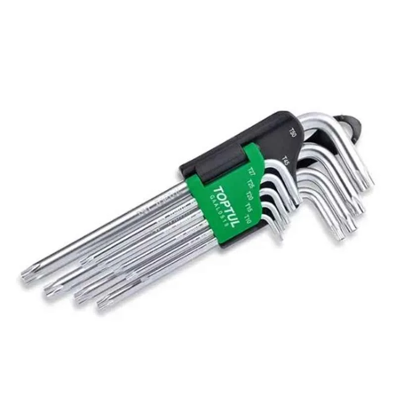 Toptul 9 Pcs SNCM+V Steel L Type Long Star & Tamperproof Key Wrench Set, GAAL0919 (Pack of 10)