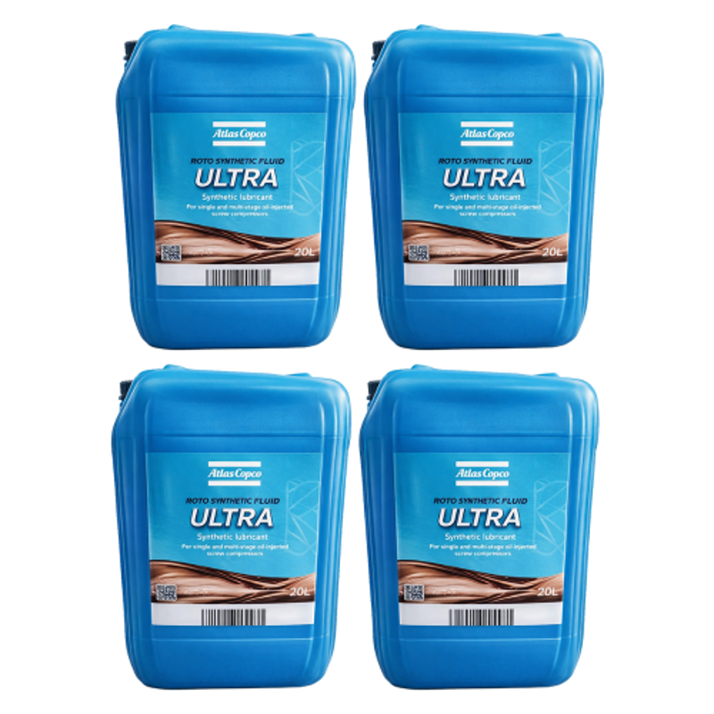Atlas Copco Roto Synthetic Fluid Ultra 20 Litre Rotary Screw Compressor Oil, 1630204120 (Pack of 4)