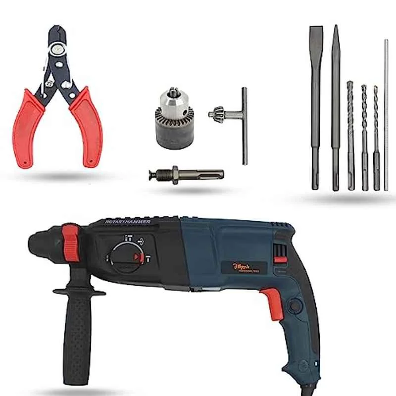 Hillgrove 1200W Forward & Reverse Rotation Hammer Impact Drill Machine with Drill Chuck, SDS Adapter, 5 Pcs SDS Plus Bit & Wire Cutter, HGCM1233