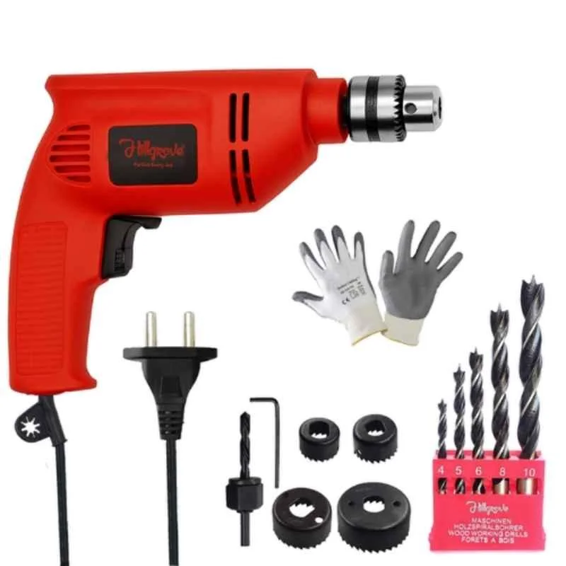 Hillgrove 13 Pcs 600W 10mm Copper Winding Power Drill Machine Kit, HGCM1375M1