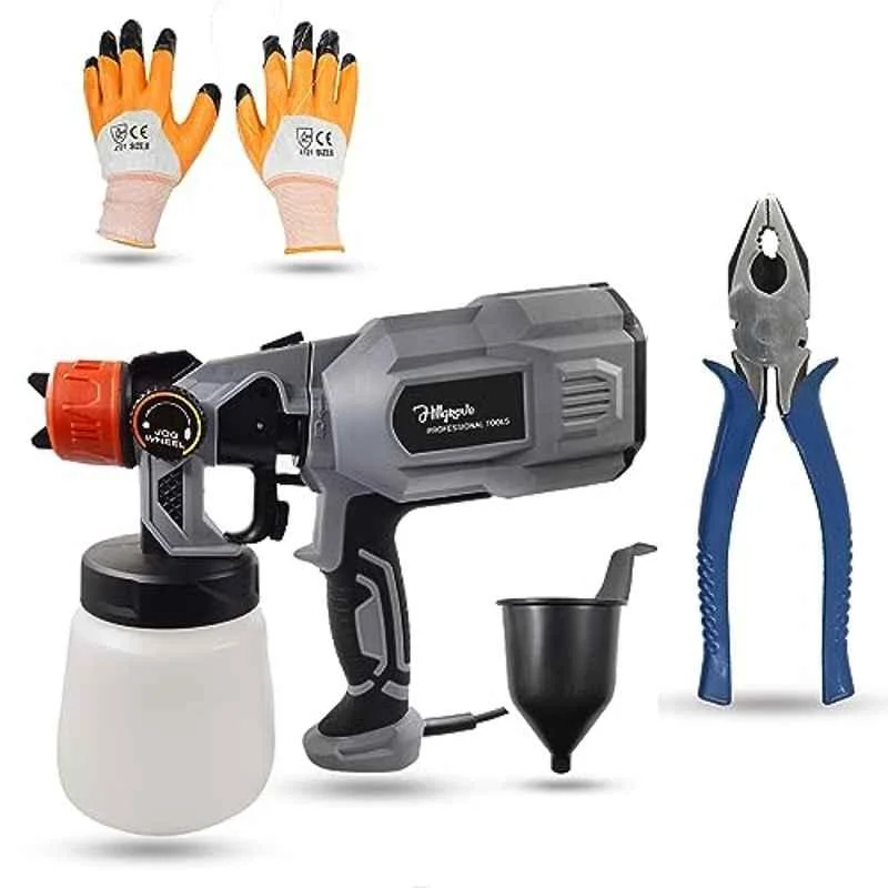 Hillgrove 550W 0.8 Litre Plastic DIY HVLP Paint Sprayer Gun with Gloves & 8 inch Plier, HGCM1298