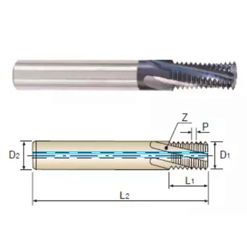 YG-1 14mm Solid Carbide TiAlN Coated Thread Mill with Coolant Hole, L4212670, Overall Length: 92 mm