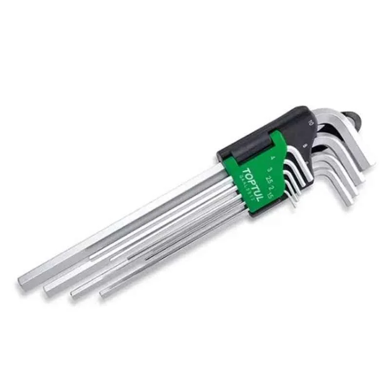 Toptul 9 Pcs SNCM+V Steel L Type Extra Long Hex Key Wrench Set, GAAL0912 (Pack of 8)