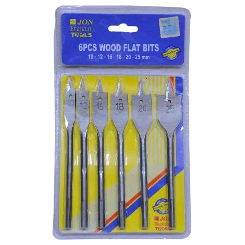 Jon Bhandari 6 Pcs Hardened Steel Wood Flat Bit Set, JBT_F_08