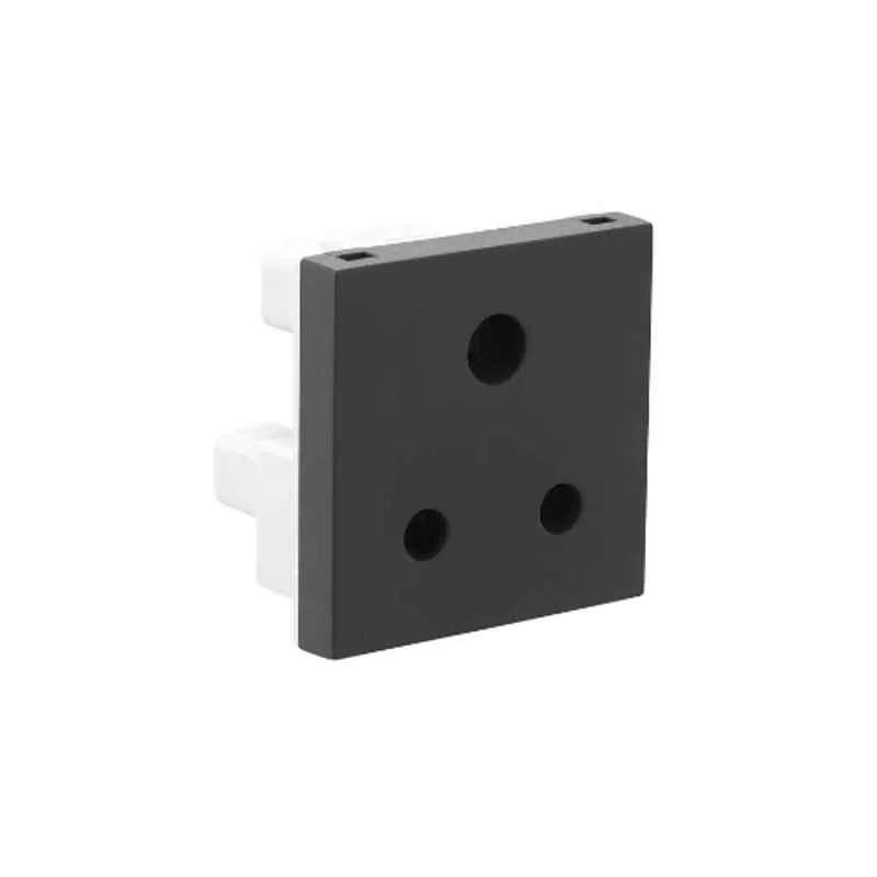 Legrand Allzy 6A 3 Pin Round Matt Black Socket with Shutter, 681224