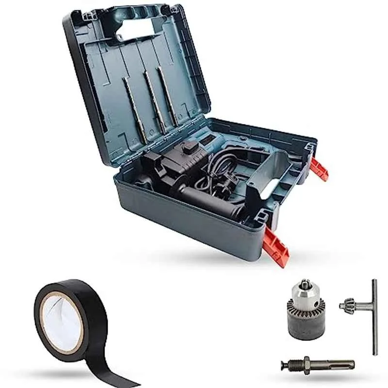 Hillgrove 750W Forward & Reverse Rotation Hammer Impact Drill Machine with 3 Bits, Drill Chuck, SDS Adapter & Electrical Tape, HGCM1204