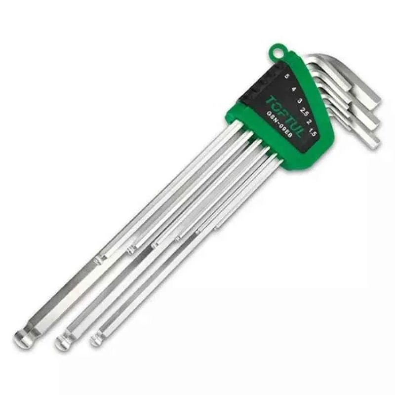 Toptul 9 Pcs Pro S2 Steel L Type Extra Long Ball Point & Hex Key Wrench Set, GSN-09EB (Pack of 10)