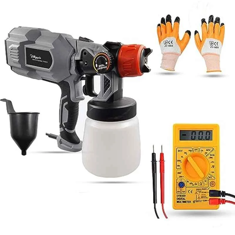 Hillgrove 550W 0.8 Litre Plastic DIY HVLP Paint Sprayer Gun with Gloves & Multimeter, HGCM1276
