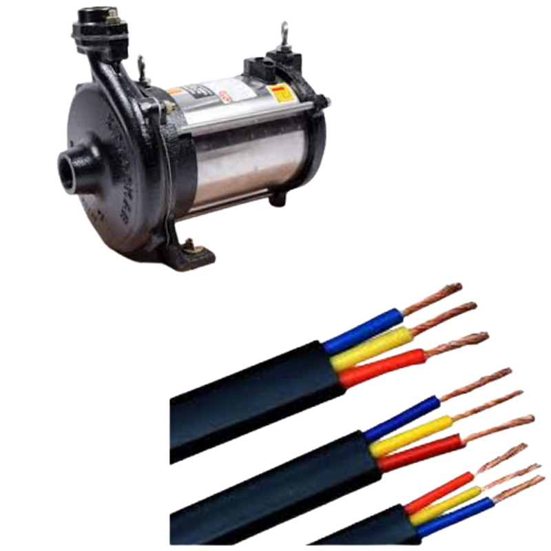 Kirloskar 1HP Single Phase Openwell Submersible Pump with 2.5x3C 15m Flat Submersible Cable, Kosi-135