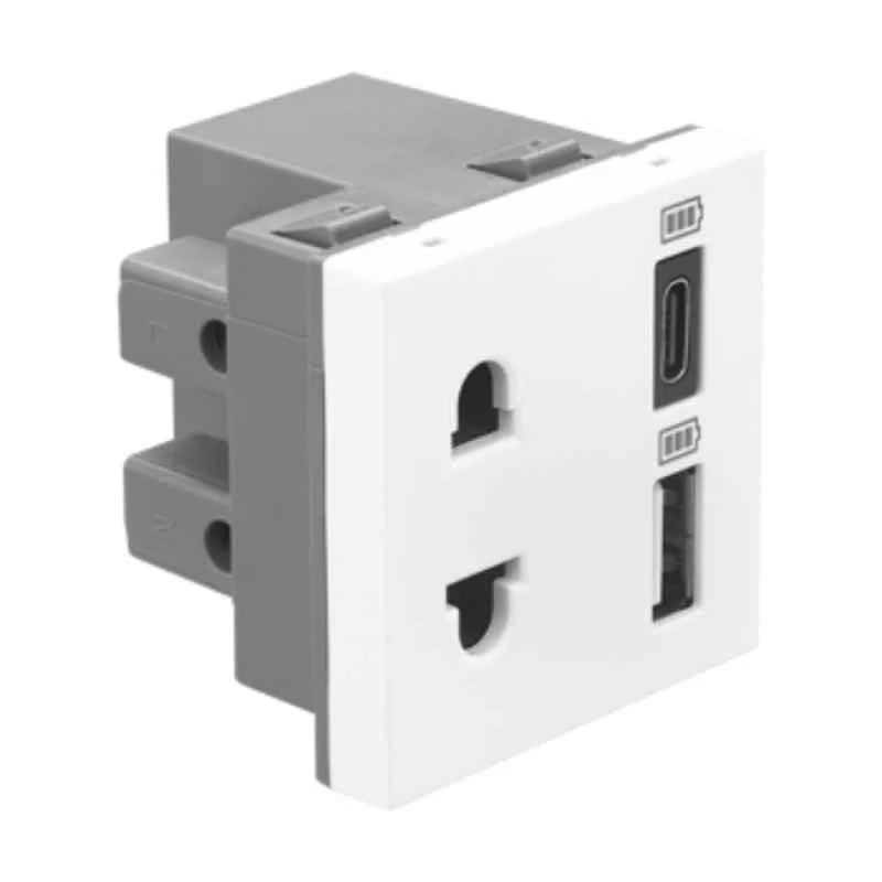 Legrand Allzy 2 Module 3100mA USB White Combi Twin Euro US Socket with Type A & C, 681173