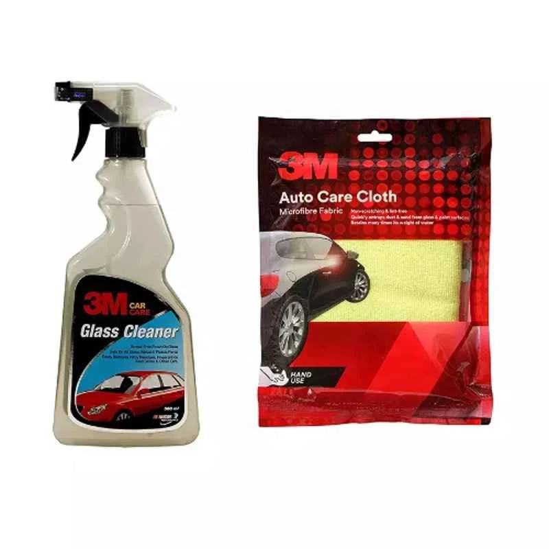 3M Car Care Glass Cleaner 500 Ml, Microfiber Cloth 16x16 inch Car Cleaning