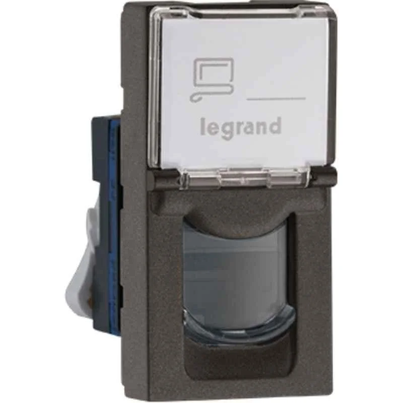 Legrand Myrius Nextgen RJ45 UTP CAT6 1 Module Tool-Less Charcoal Grey Socket with Shutter, 679465