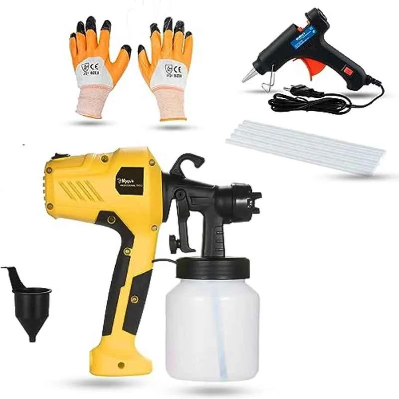 Hillgrove 400W 0.8 Litre Plastic DIY HVLP Paint Sprayer Gun with 20W Glue Gun, Gloves & 5 Pcs Glue Sticks, HGCM1310