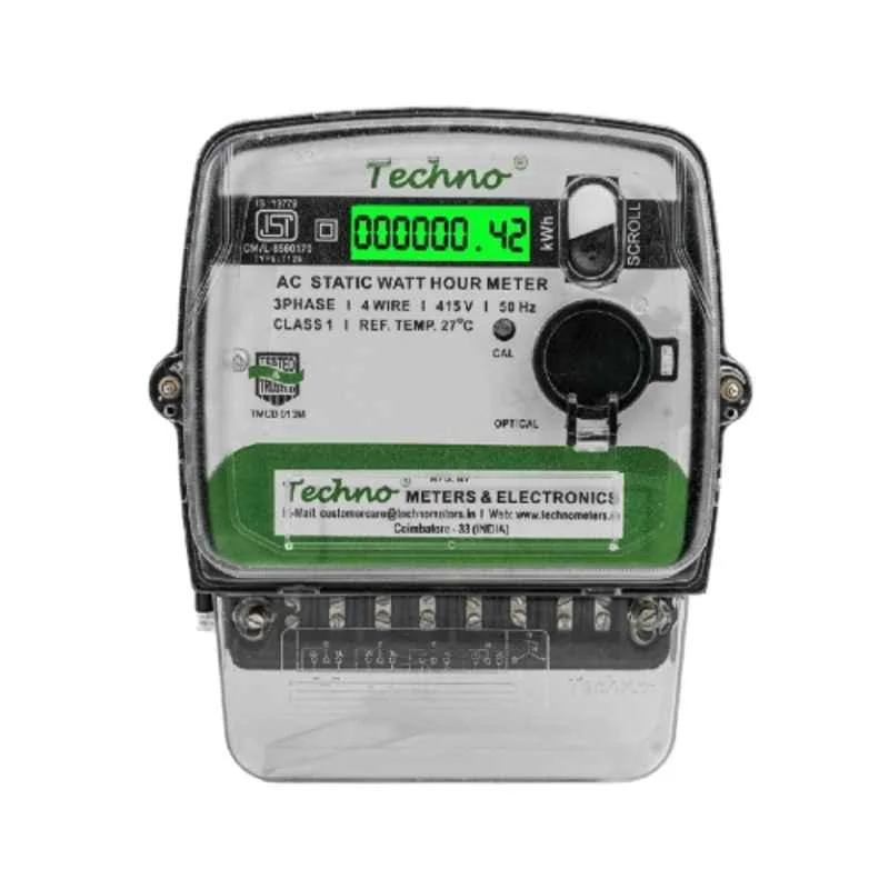 Techno 10-100A Polycarbonate Three Phase Multifunctional Energy Meter, TMCB 013M