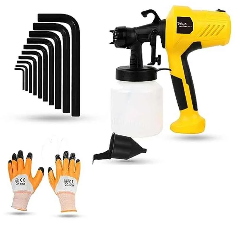 Hillgrove 400W 0.8 Litre Plastic DIY HVLP Paint Sprayer Gun with Gloves & 10 Pcs Hex Allen Key, HGCM1313
