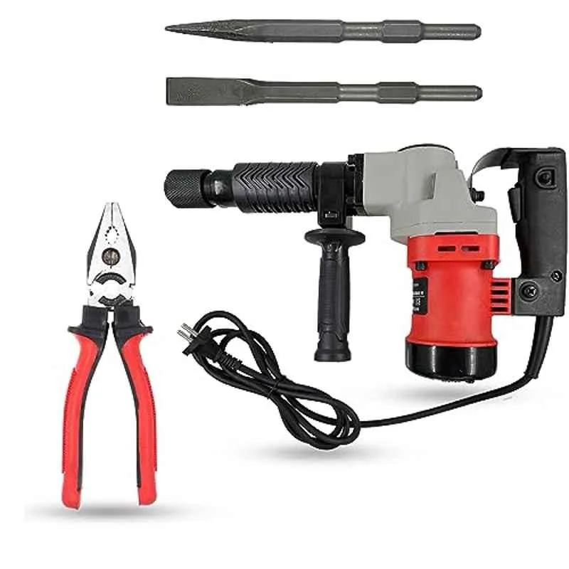 Hillgrove 1200W Demolition Hammer Concrete Breaker with 2 Bits & 8 inch Plier, HGCM1391