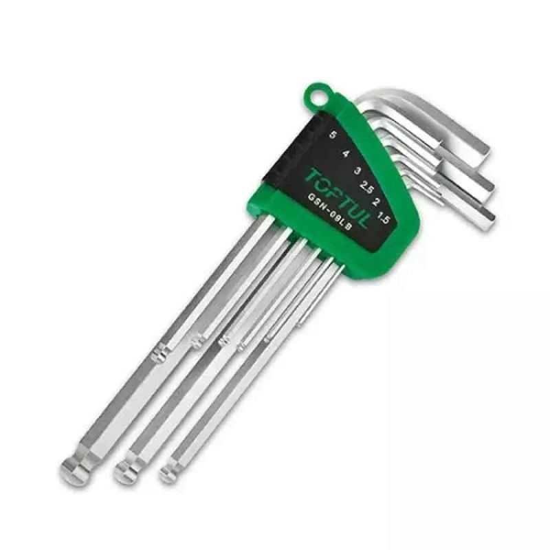 Toptul 9 Pcs Pro S2 Steel L Type Long Ball Point & Hex Key Wrench Set, GSN-09LB (Pack of 10)