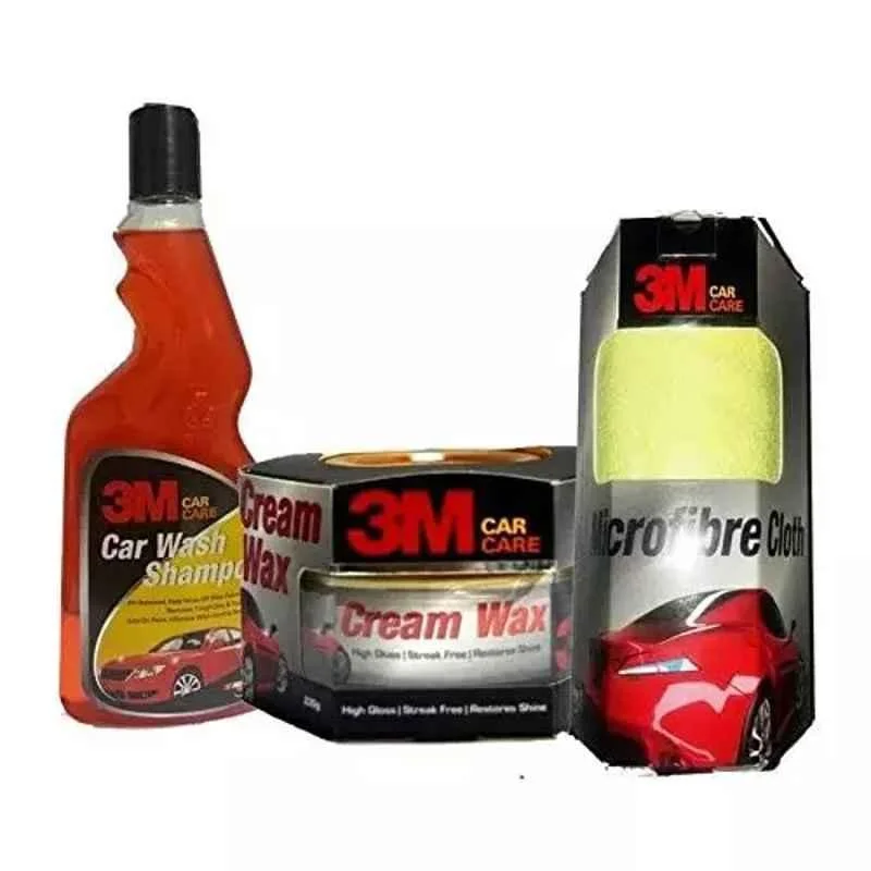 3M Shampoo 500 Ml, Wax 220 g, Microfiber Cloth 16x16 inch Car Cleaning Each
