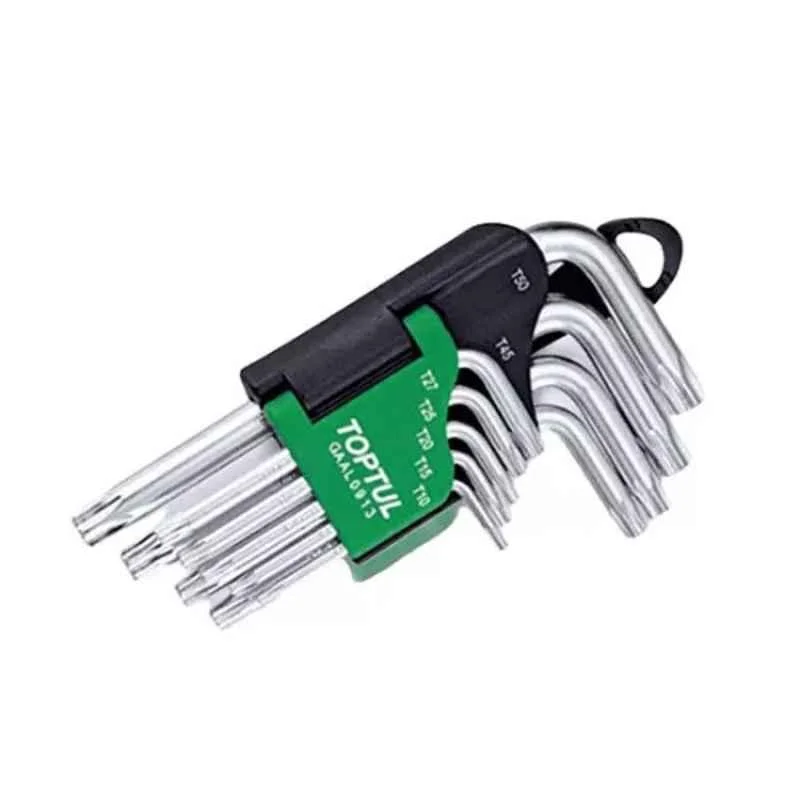 Toptul 9 Pcs SNCM+V Steel L Type Short Star Key Wrench Set, GAAL0913 (Pack of 8)