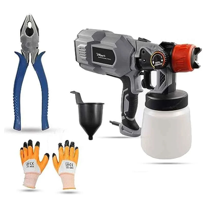 Hillgrove 550W 0.8 Litre Plastic DIY HVLP Paint Sprayer Gun with Gloves & 8 inch Plier, HGCM1278