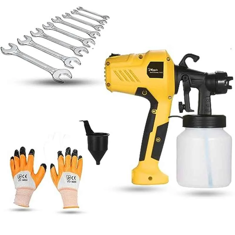 Hillgrove 400W 0.8 Litre Plastic DIY HVLP Paint Sprayer Gun with Gloves & 8 Pcs Double Open End Wrench, HGCM1348