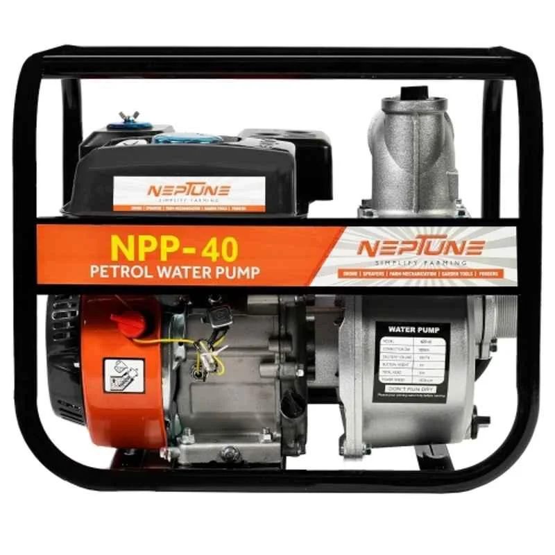 Neptune Simplify Farming NPP-40 Turbo Water Pump, 6.5 HP 4-Stroke Petrol Engine, 4-Inch Outlet | 3600 RPM High Performance, 1200 L/min Max Flow for Farming, Irrigation & Water Transfer