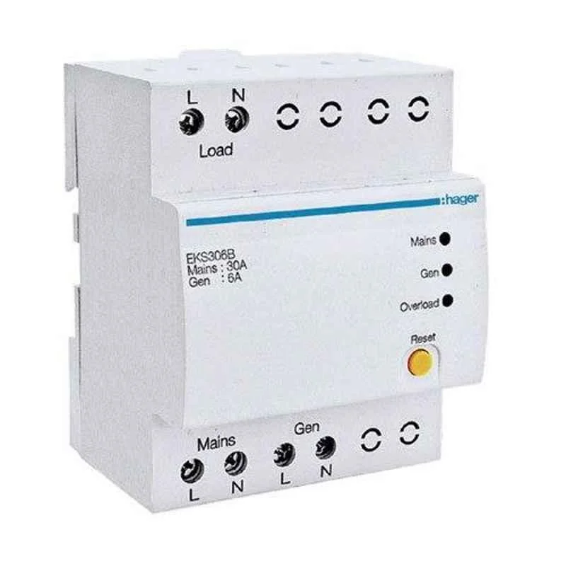 Hager 10A 1P+N Pole Automatic Changeover & Current Limiter, EKT610TG