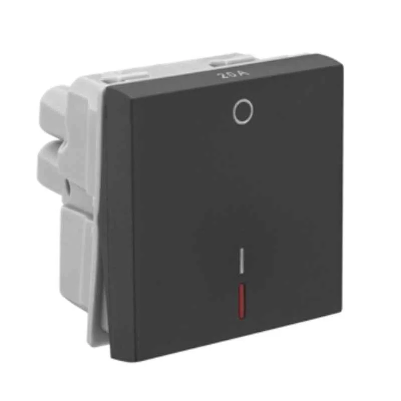 Legrand Allzy 20A 1 Way 2 Module Polycarbonate Matt Black DP Switch with Indicator, 681215