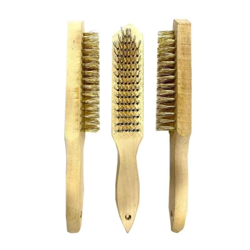 Jon Bhandari Tools 3 Pcs Wooden Handle Golden Wire Brush with Carbon Steel Bristles Set