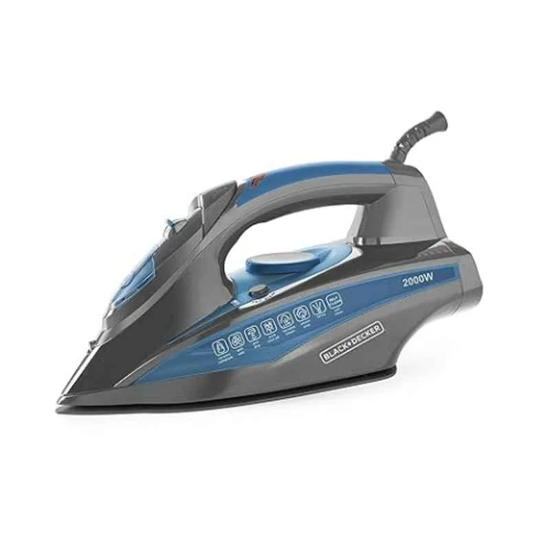 Black & Decker 2000W 380ml Blue Steam Iron Press with Ceramic Soleplate Coating, BXIR2001IN