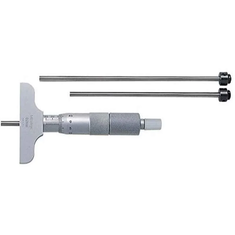 Mitutoyo 0-100mm Micrometer Type Vernier Depth Gauge with 4 Pcs Interchangeable Rod, 129-111