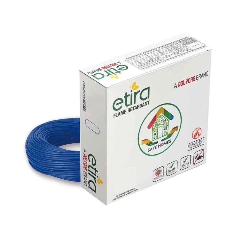 Polycab Etira 1 Sqmm 90m Blue Single Core FR Multistrand PVC Copper Insulated Unsheathed Industrial Cable