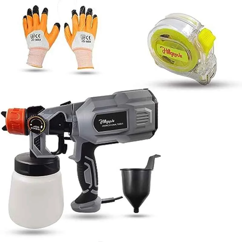 Hillgrove 550W 0.8 Litre Plastic DIY HVLP Paint Sprayer Gun with Gloves & Measuring Tape, HGCM1295