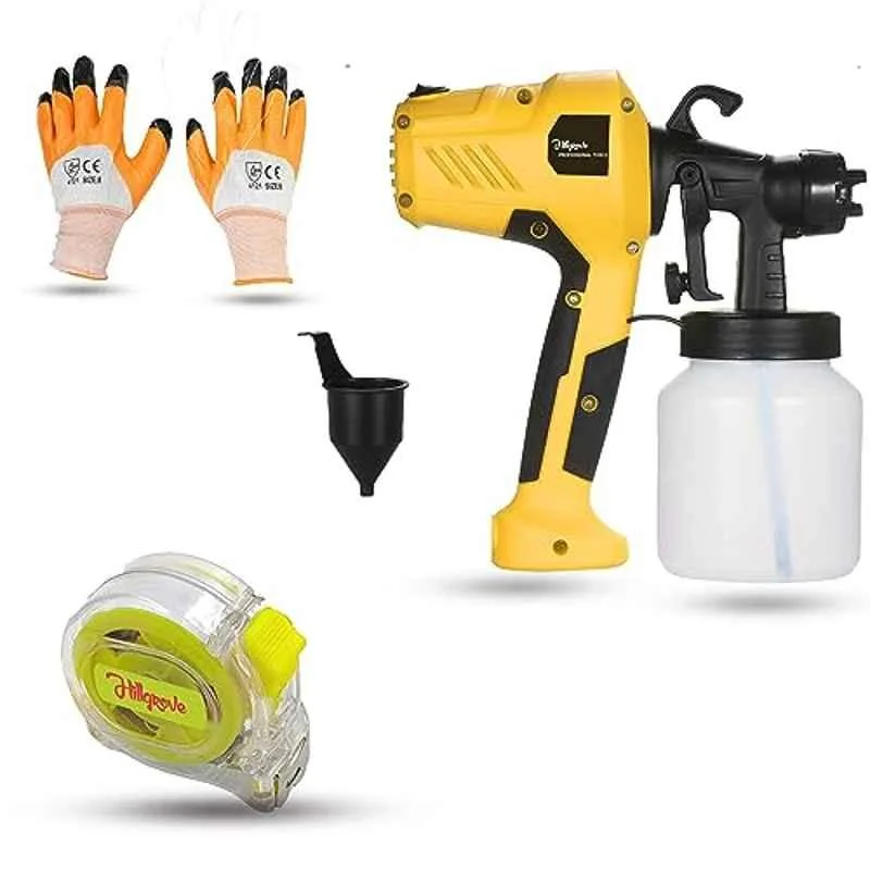 Hillgrove 400W 0.8 Litre Plastic DIY HVLP Paint Sprayer Gun with Gloves & Measuring Tape, HGCM1315