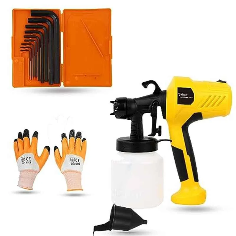 Hillgrove 400W 0.8 Litre Plastic DIY HVLP Paint Sprayer Gun with Gloves & 9 Pcs Hex Allen Key, HGCM1311