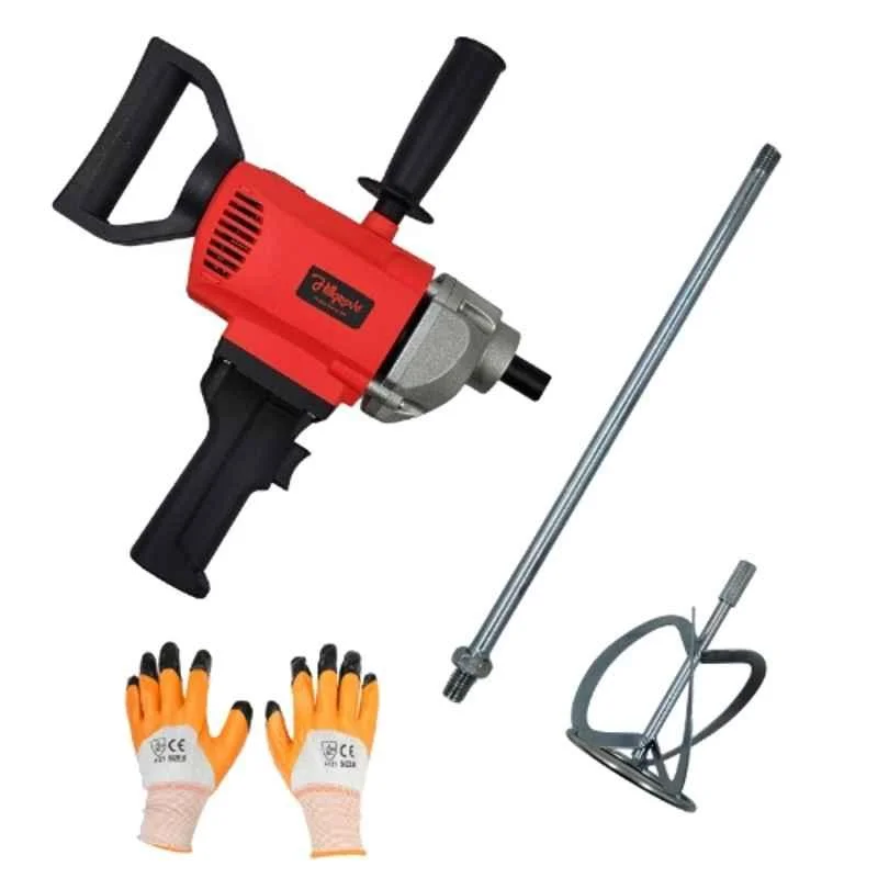 Hillgrove 1100W Copper Winding Paint Mixer Machine with 2 Pcs Extension & Mixing Paddle Rod, Side Handle & Gloves, HGCM1423M1