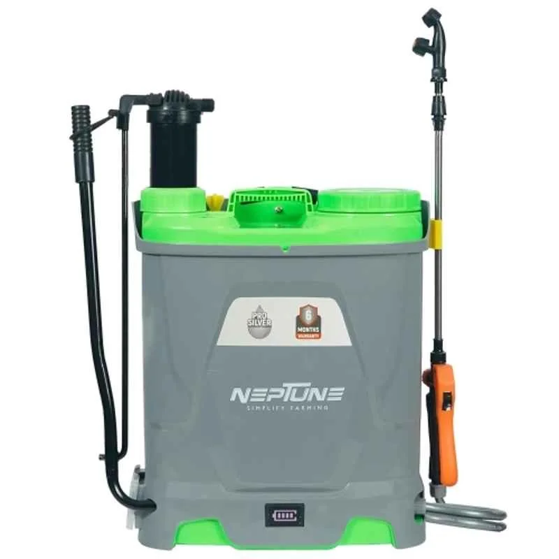 Neptune Silver Pro-21 18 Litre 12V 8Ah Manual & Battery Knapsack Sprayer with Telescopic Lance & 4 Nozzles