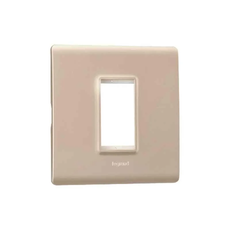 Legrand Allzy 1 Module Polycarbonate Aluminium Champagne Cover Plate with Frame, 681344