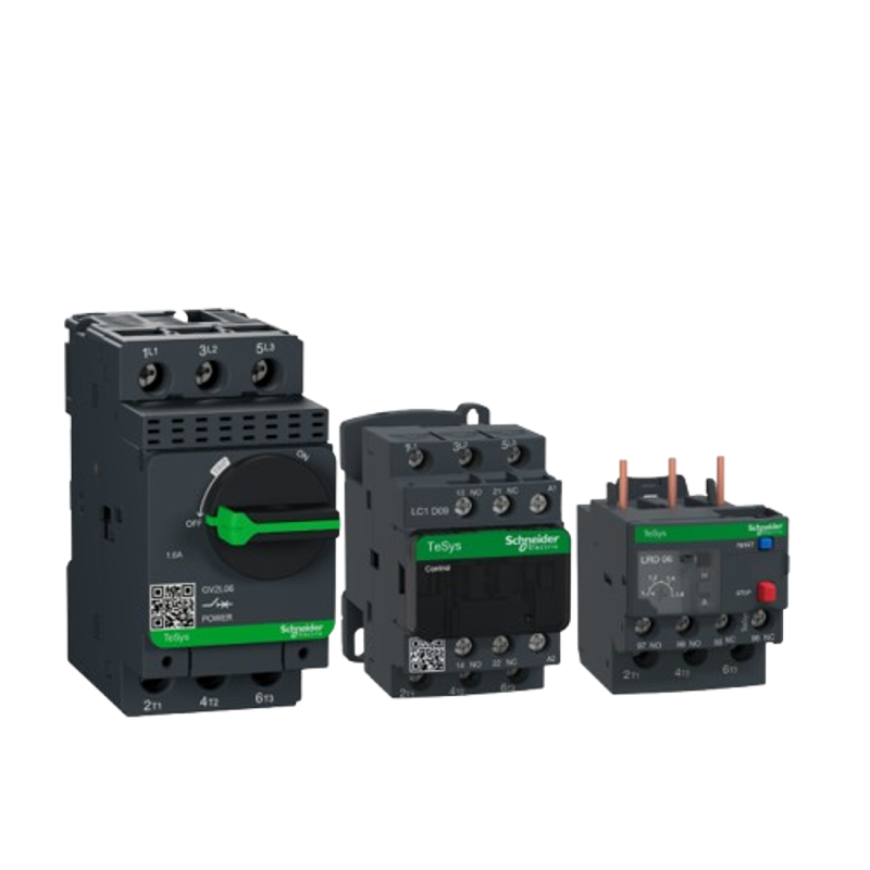 Combo of Schneider Electric 0.4A Magnetic Motor Circuit Breaker (GV2L03), 9A 4kW 1NO+1NC Three Pole Power Contactor (LC1D09M7) & 1-1.6A 3 Pole Thermal Overload Relay (LRD06)