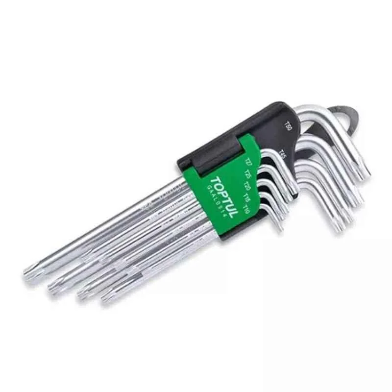 Toptul 9 Pcs SNCM+V Steel L Type Long Star Key Wrench Set, GAAL0914 (Pack of 10)