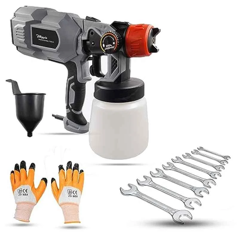 Hillgrove 550W 0.8 Litre Plastic DIY HVLP Paint Sprayer Gun with Gloves & 8 Pcs Double Open End Wrench, HGCM1288